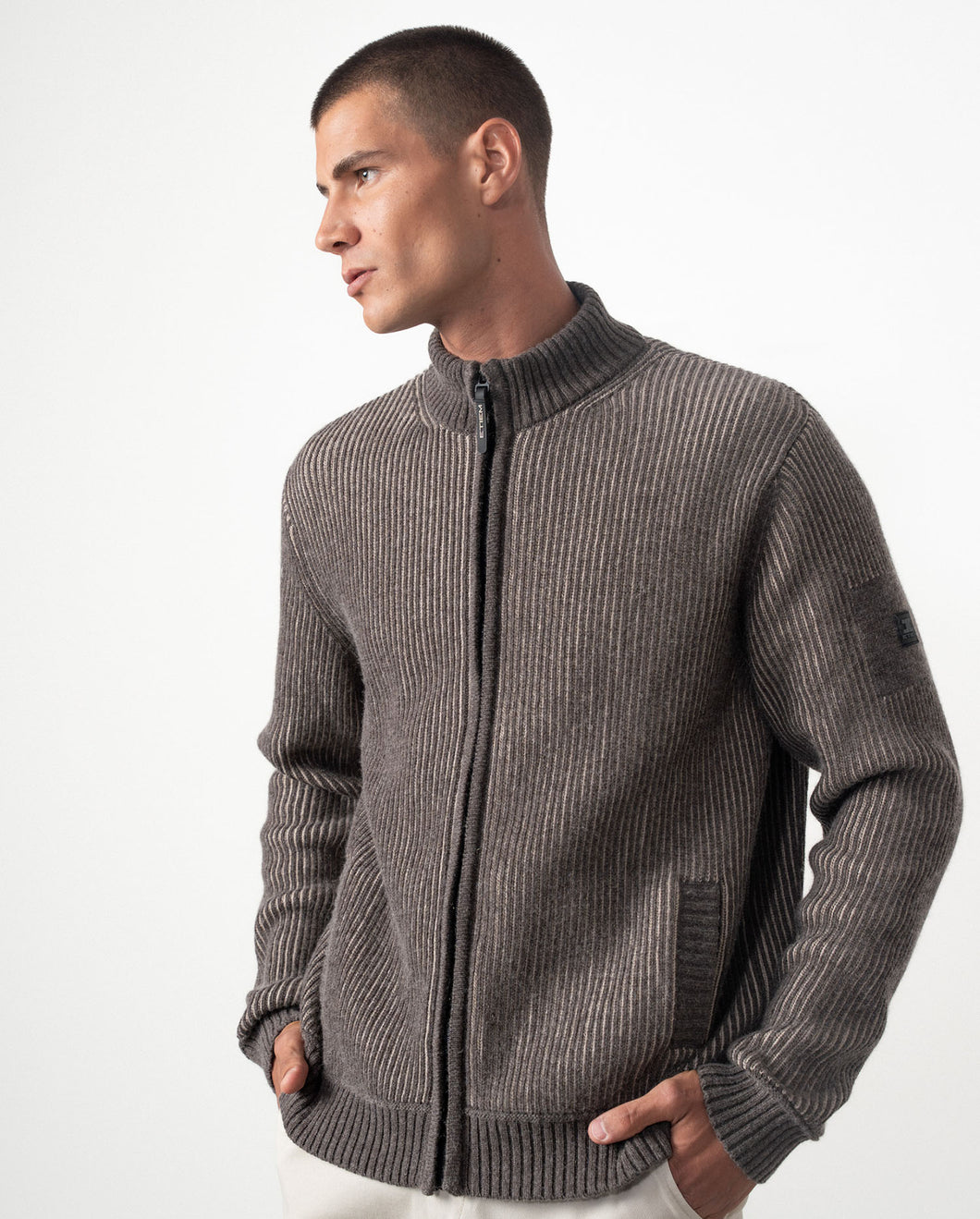 CHAQUETA CAZADORA PUNTO ACANALADO ARENA/VISÓN