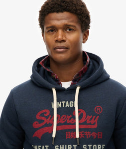 SUDADERA CON CAPUCHA Y LOGO VINTAGE  MARINO